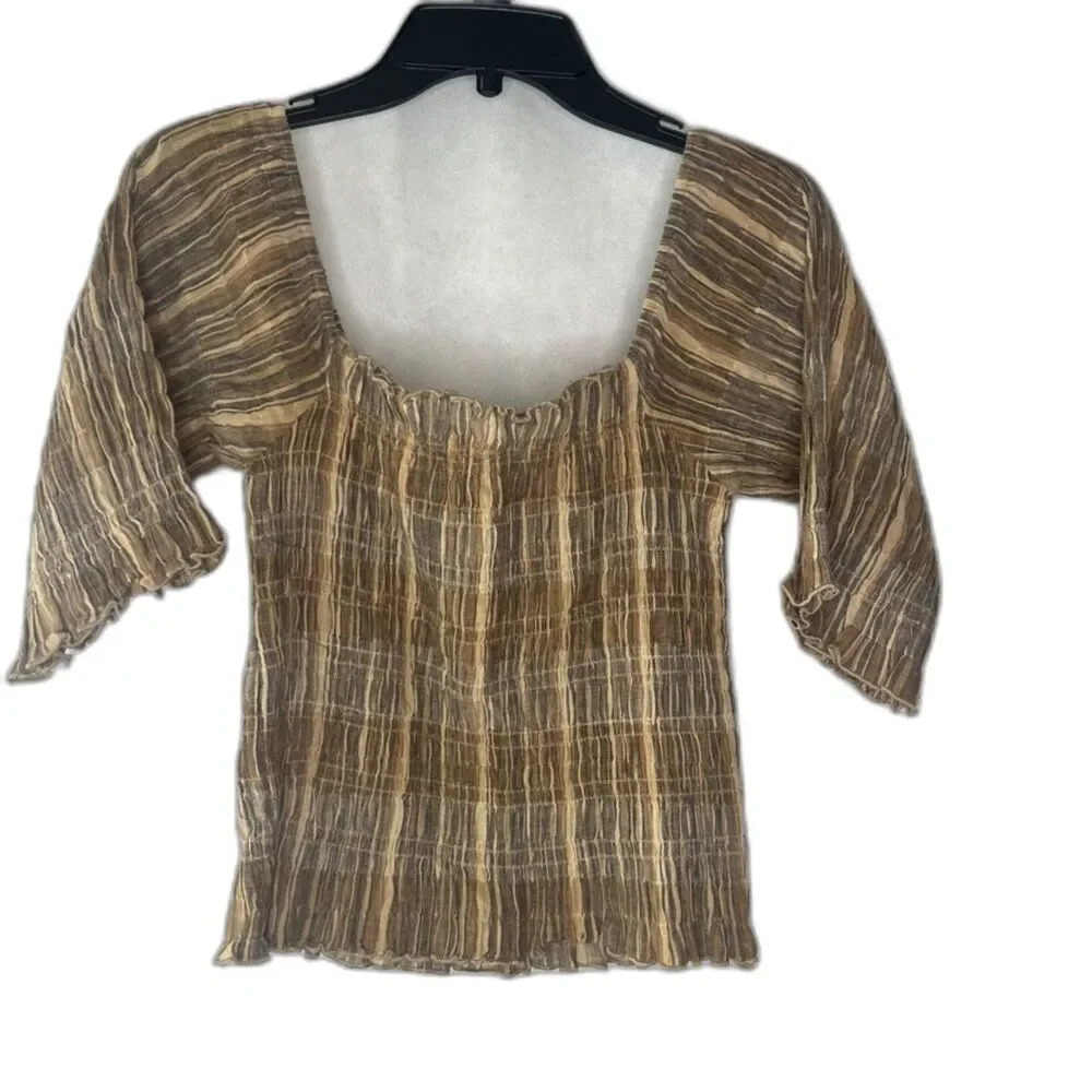 Easel Smocked Off Shoulder Cropped Cotton Top Size‎ Medium